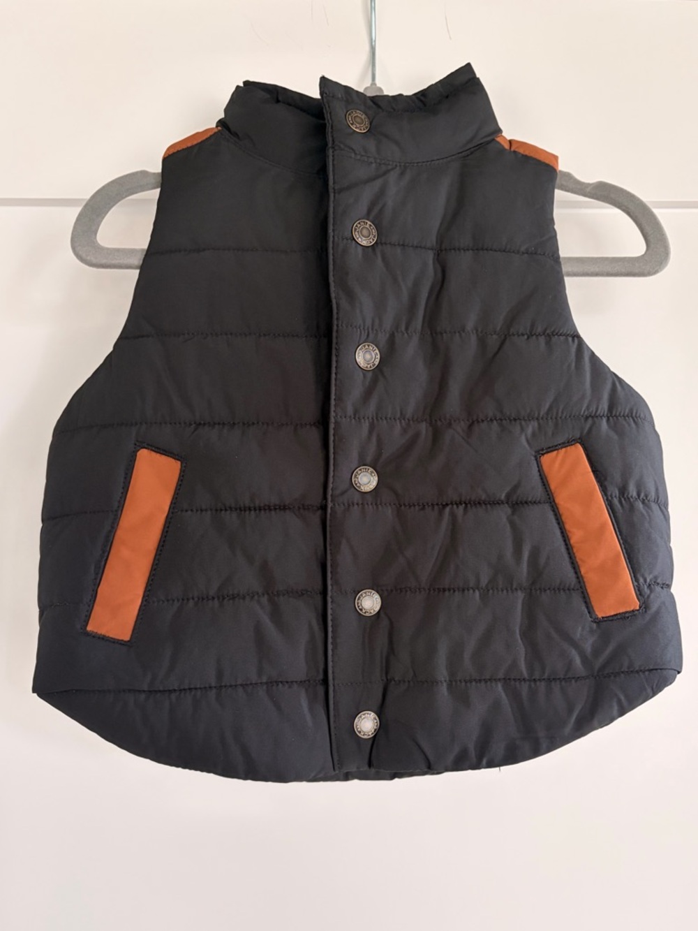 NWT Janie and Jack Black Puffer Vest with Brown Trim